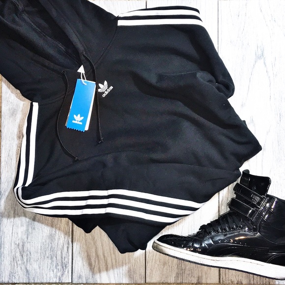NEW Adidas Black Cropped Hoodie Sweatshirt - Picture 3 of 6